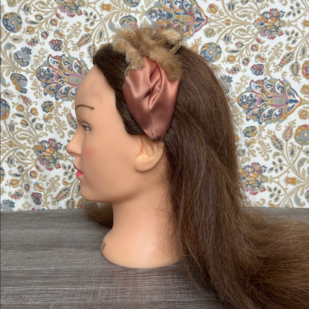 Vintage Mink Headband‎ with Mauve/Brown Satin Lattice/Cage Design Church Plays - Picture 13 of 16
